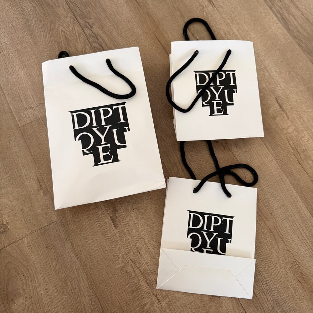Lot Of 3 Diptyque Paper Shopping Bag Black & White 10" x 7", 6” X 7.25”